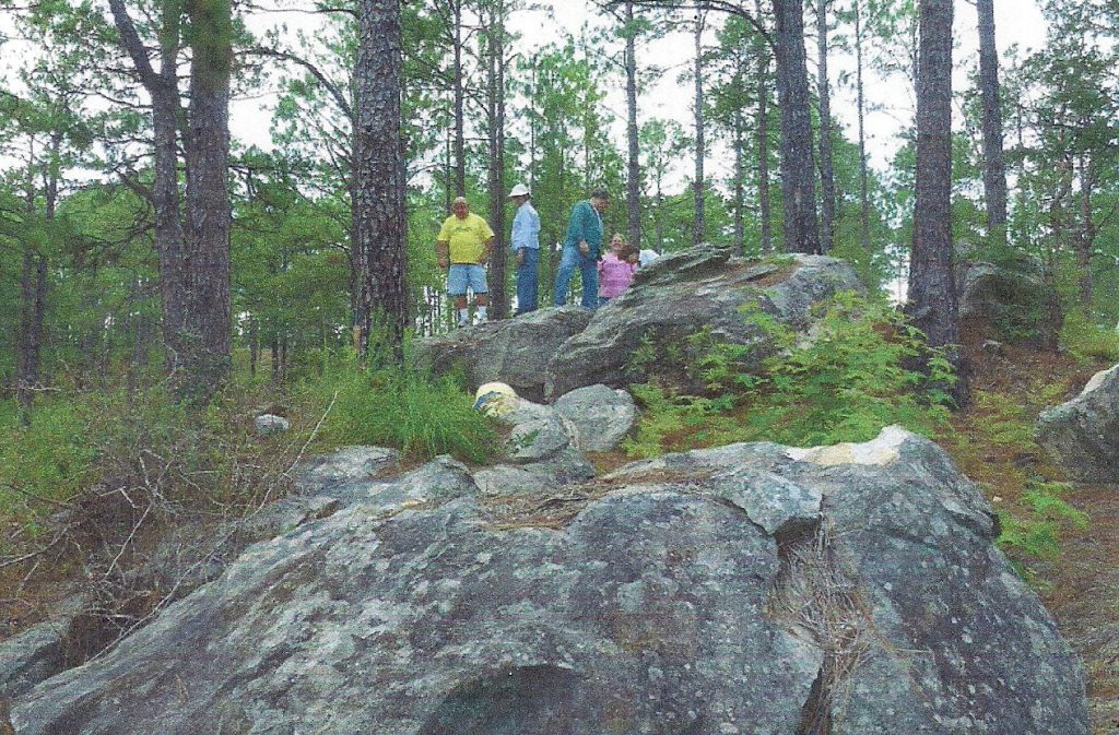 Vernon Parish State Representative James Armes and others of the Vernon Parish Tourism group standing on the top of the hill near Murrell's Cave.