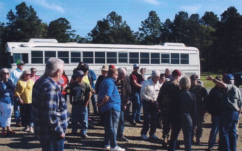 Peason Ridge Tour group being briefed by Rickey Robertson, Peason Ridge Historian and Heritage Family Member and General Patrick Frank, commander JRTC and Ft. Polk at the Peason Ridge Forward Landing Zone and Avelino Drop Zone. (Robertson Collection)