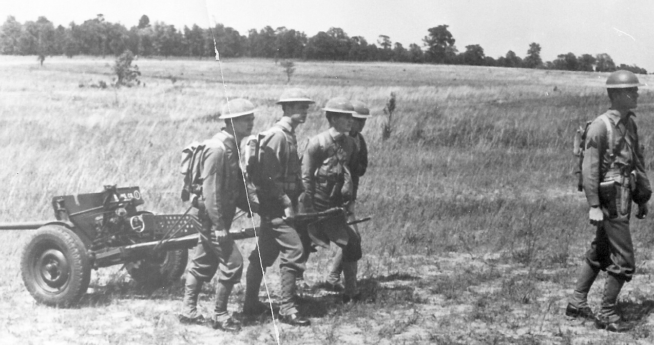Antitank gun crew and their 37mm gun after the Battle at Mount Carmel